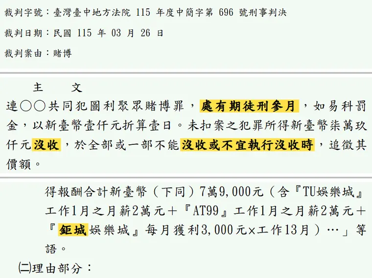 臺灣臺中地方法院115年度中簡字第696號刑事判決 原文截圖（被告姓名已遮）