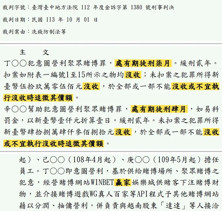 臺灣臺中地方法院112年度金訴字第1380號刑事判決 原文截圖（被告姓名已遮）