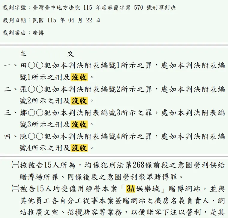 臺灣臺中地方法院115年度審簡字第570號刑事判決 原文截圖（被告姓名已遮）