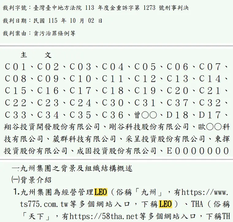 臺灣臺中地方法院113年度金重訴字第1273號刑事判決 原文截圖(被告姓名已遮)