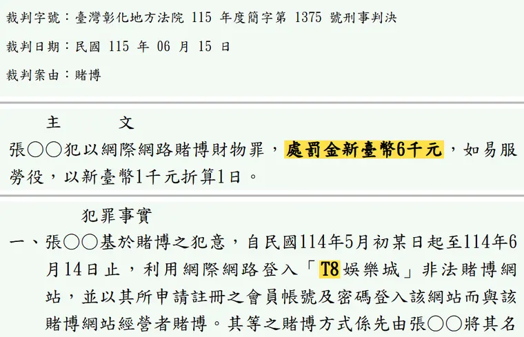 臺灣彰化地方法院115年度簡字第1375號刑事判決 原文截圖（被告姓名已遮）