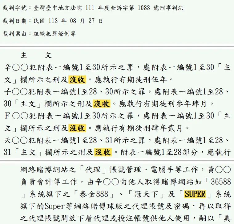 臺灣臺中地方法院111年度金訴字第1083號刑事判決 原文截圖(被告姓名已遮)