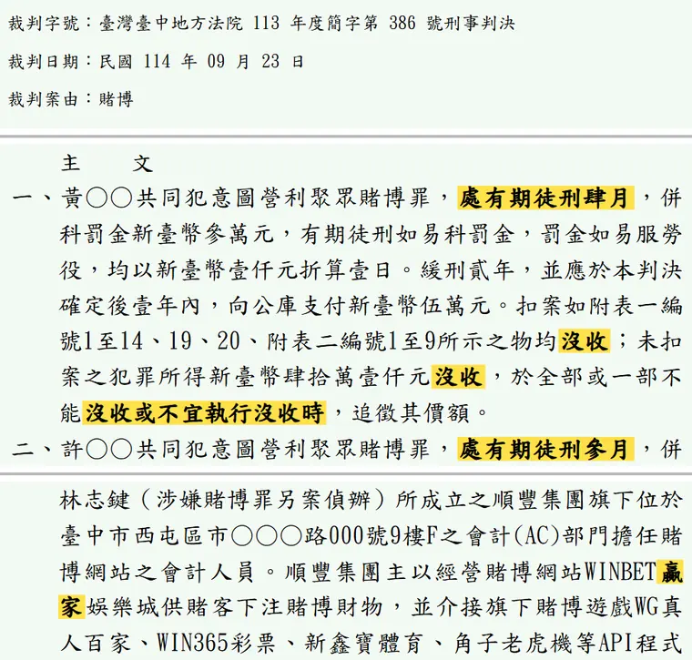 臺灣臺中地方法院113年度簡字第386號刑事判決 原文截圖（被告姓名已遮）
